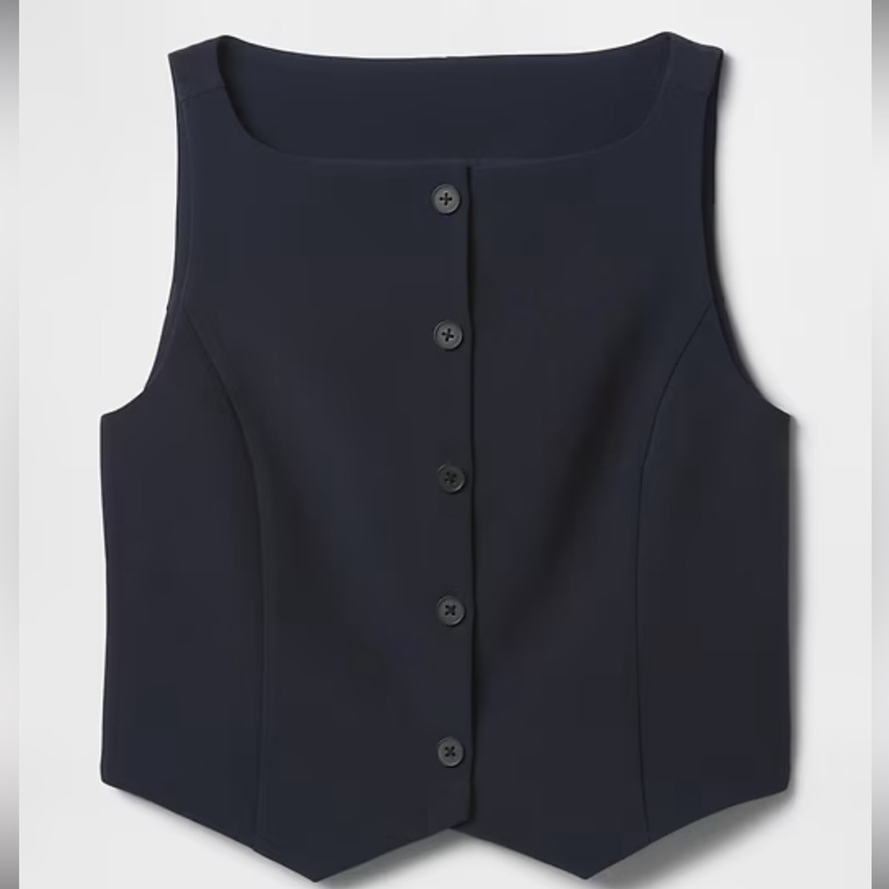GAP NWT Navy Blue Button Vest M Tall Classic Professional boat neck crop